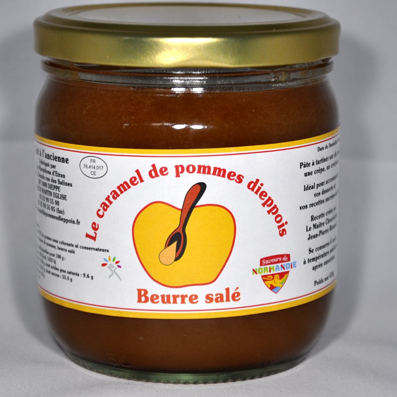 Pot de 430gr de caramel de pommes dieppois parfum  beurre salé.