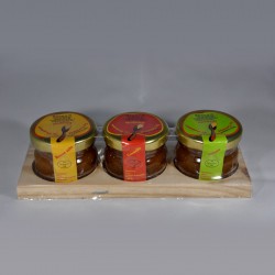 Coffret de 3 pots de 25gr de caramel de pommes dieppois parfum nature, cannelle et  beurre salé.
